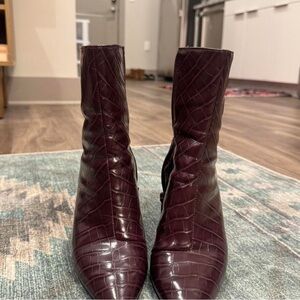 Birkenstock Dark Plum Croc-Embossed Heeled Boots